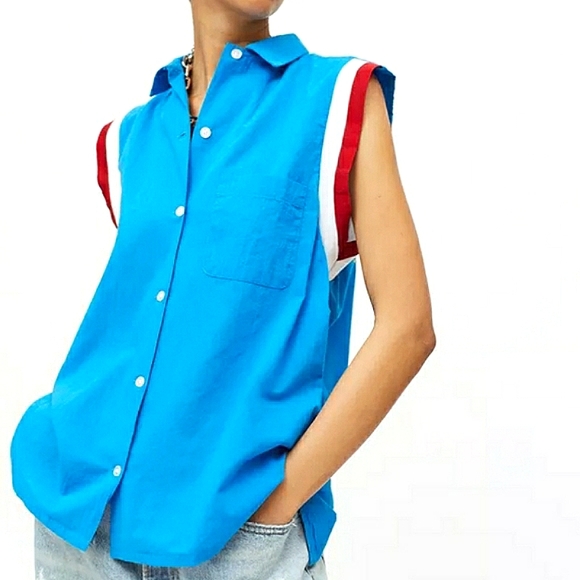New Urban Outfitters Wayne Sleeveless Button-Down Shirt - Picture 8 of 9